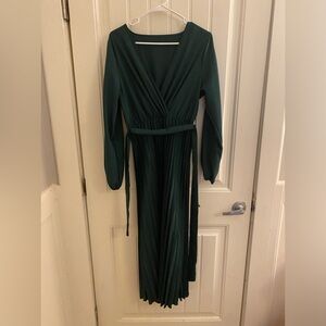 green midi pleaded dress
